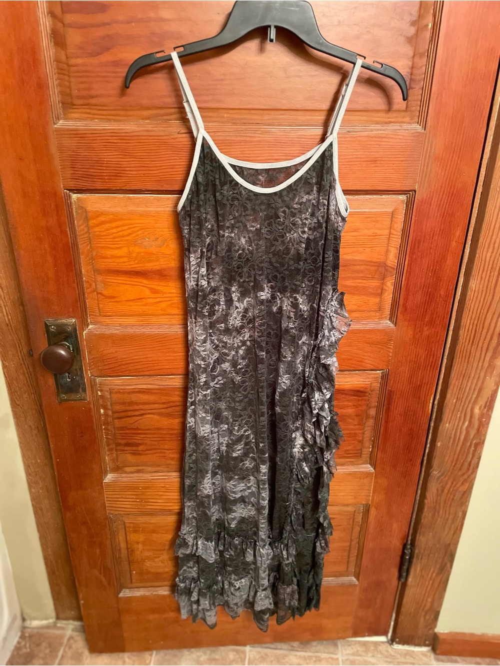 Women's Lace Slip Dress with Ruffle Detail